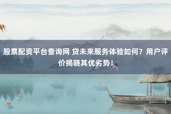 股票配资平台查询网 贷未来服务体验如何？用户评价揭晓其优劣势！
