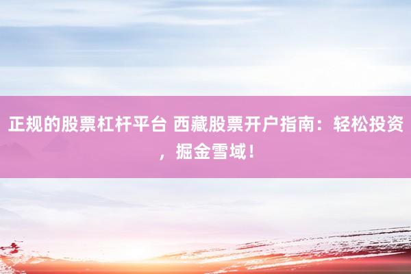 正规的股票杠杆平台 西藏股票开户指南：轻松投资，掘金雪域！