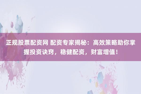 正规股票配资网 配资专家揭秘：高效策略助你掌握投资诀窍，稳健配资，财富增值！