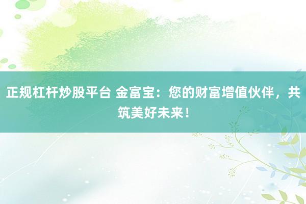 正规杠杆炒股平台 金富宝：您的财富增值伙伴，共筑美好未来！
