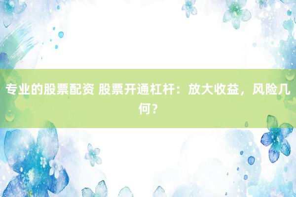 专业的股票配资 股票开通杠杆：放大收益，风险几何？