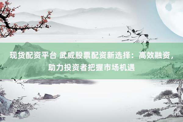 现货配资平台 武威股票配资新选择：高效融资，助力投资者把握市场机遇