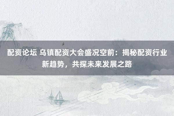 配资论坛 乌镇配资大会盛况空前：揭秘配资行业新趋势，共探未来发展之路