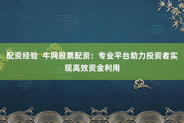 配资经验  牛网股票配资：专业平台助力投资者实现高效资金利用