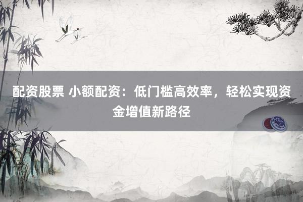 配资股票 小额配资：低门槛高效率，轻松实现资金增值新路径