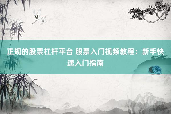 正规的股票杠杆平台 股票入门视频教程：新手快速入门指南