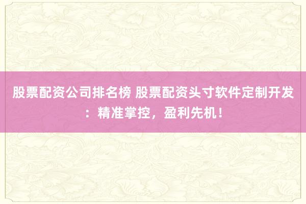 股票配资公司排名榜 股票配资头寸软件定制开发：精准掌控，盈利先机！