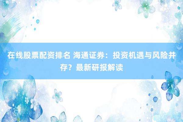 在线股票配资排名 海通证券：投资机遇与风险并存？最新研报解读
