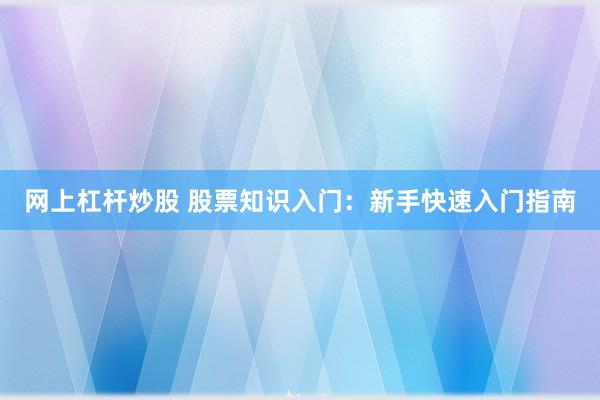 网上杠杆炒股 股票知识入门：新手快速入门指南