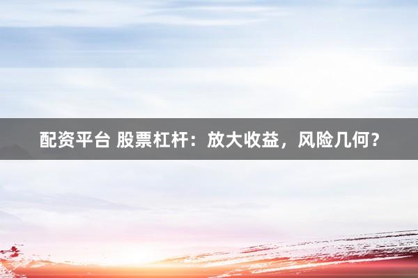 配资平台 股票杠杆：放大收益，风险几何？