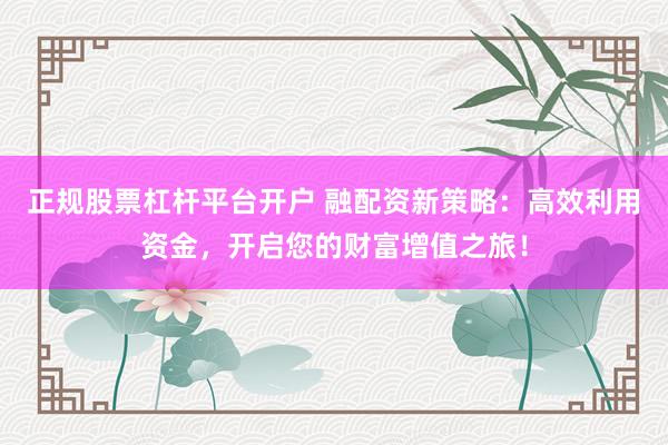 正规股票杠杆平台开户 融配资新策略：高效利用资金，开启您的财富增值之旅！