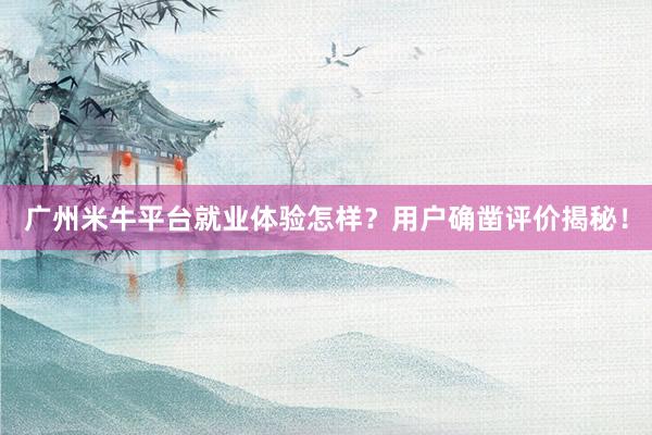 广州米牛平台就业体验怎样？用户确凿评价揭秘！