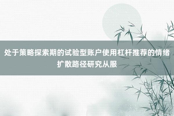 处于策略探索期的试验型账户使用杠杆推荐的情绪扩散路径研究从服