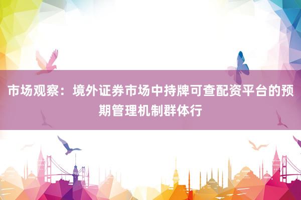 市场观察：境外证券市场中持牌可查配资平台的预期管理机制群体行