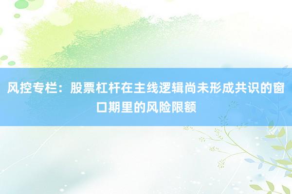 风控专栏：股票杠杆在主线逻辑尚未形成共识的窗口期里的风险限额