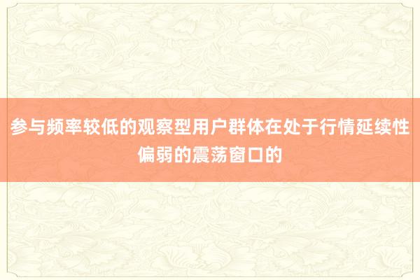 参与频率较低的观察型用户群体在处于行情延续性偏弱的震荡窗口的