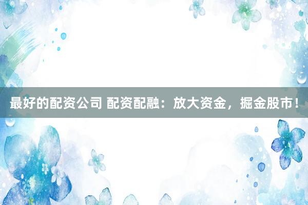 最好的配资公司 配资配融:放大资金,掘金股市!